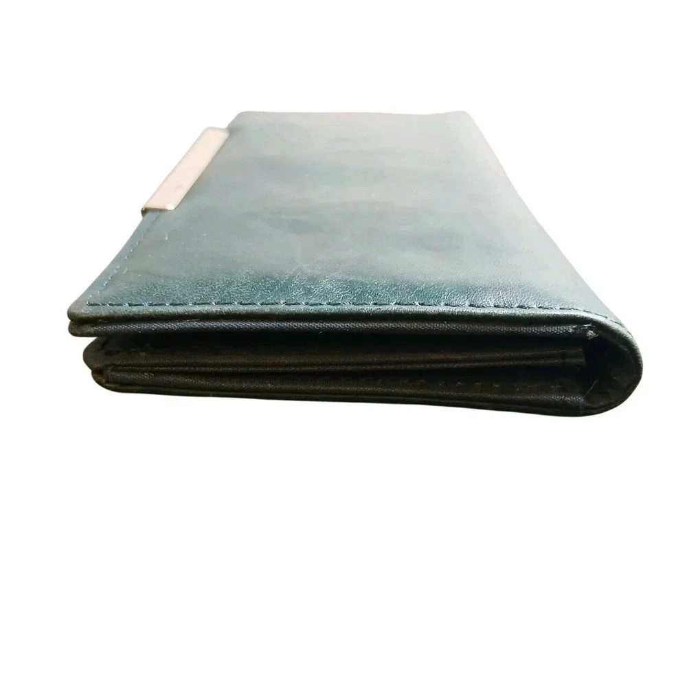 Genuine Leather Long Wallet With Silver Holds 12 Credit Cards, Cash Coins #1548‎
